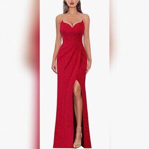 Spaghetti Strap Sweetheart Gown w/ High Slit